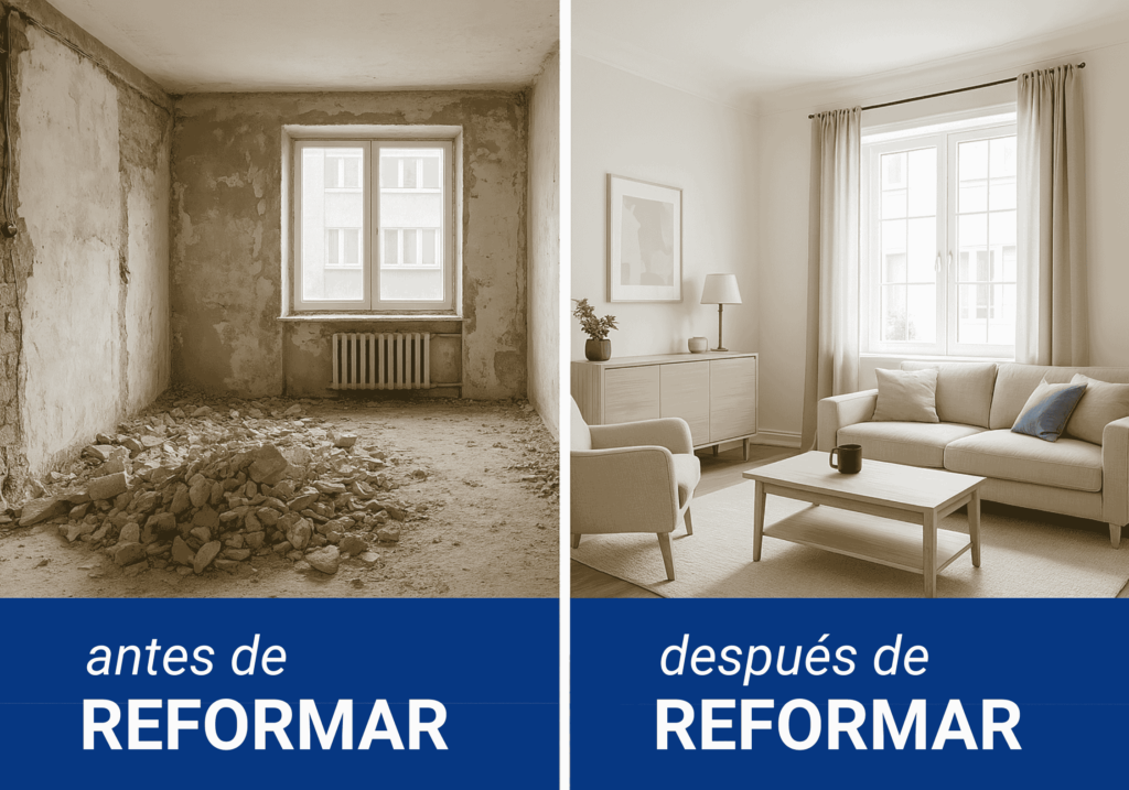 Comparativa visual entre reforma integral y renovación: antes y después