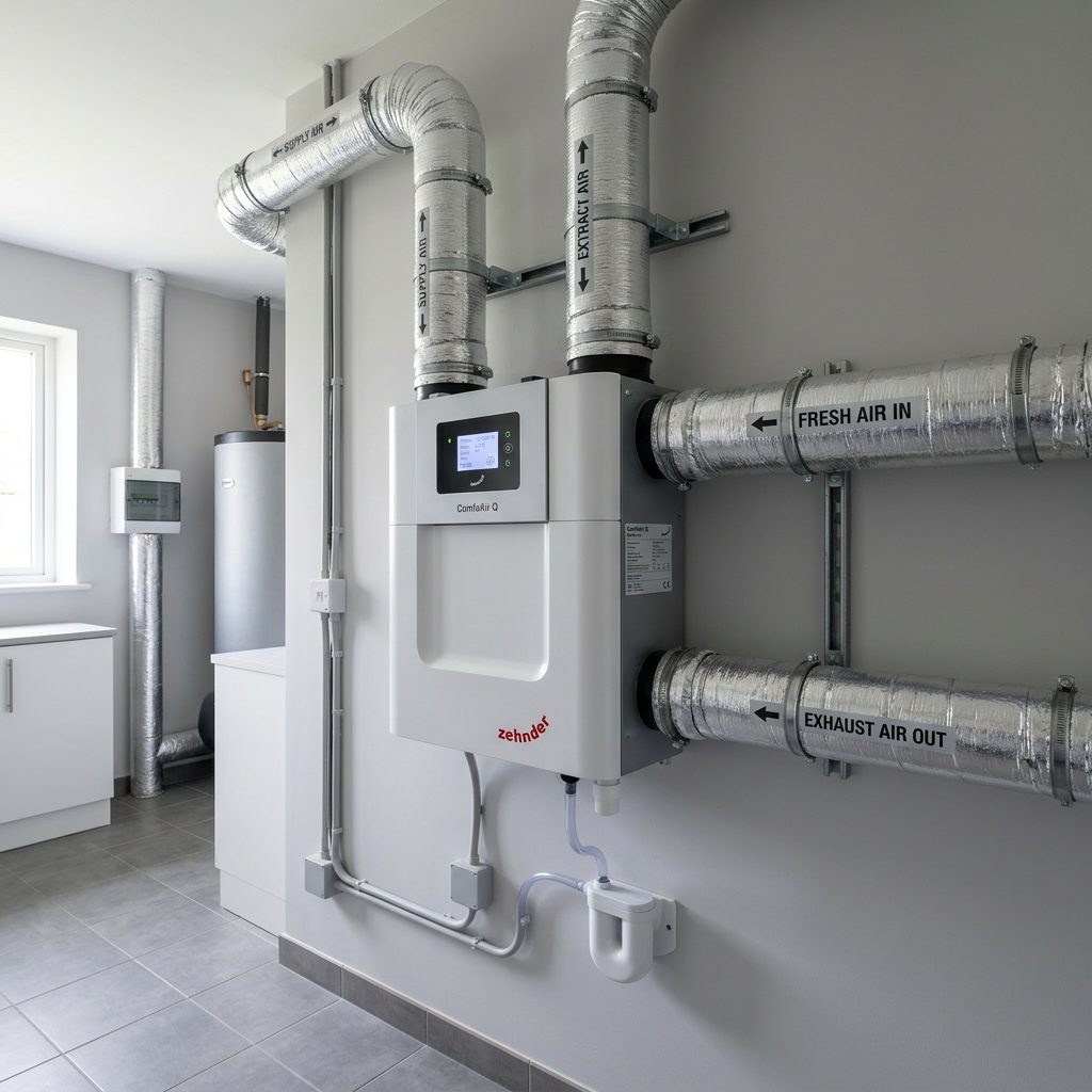 Instalación de máquina de ventilación VMC con conductos en trastero