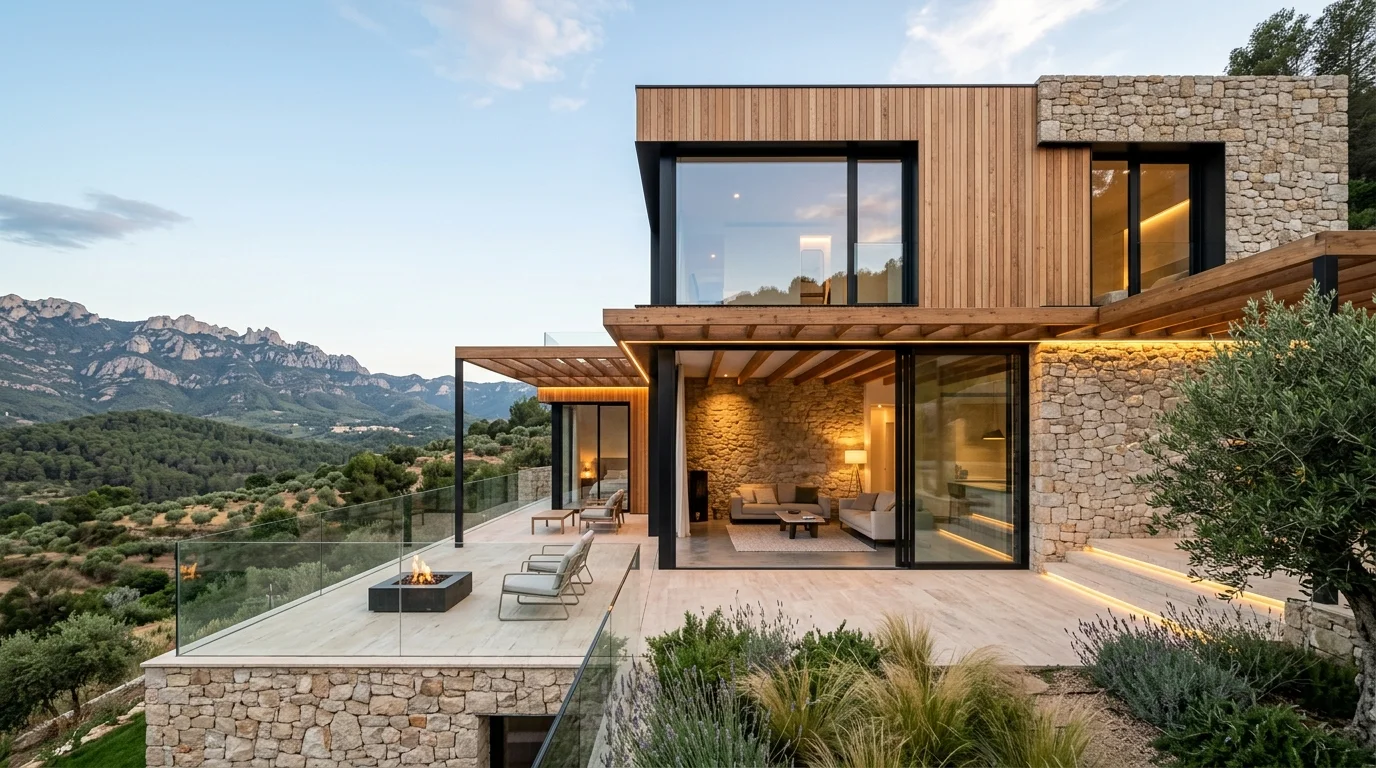 Segunda residencia rehabilitada con fachada de piedra y terraza en el Valles cerca de Terrassa