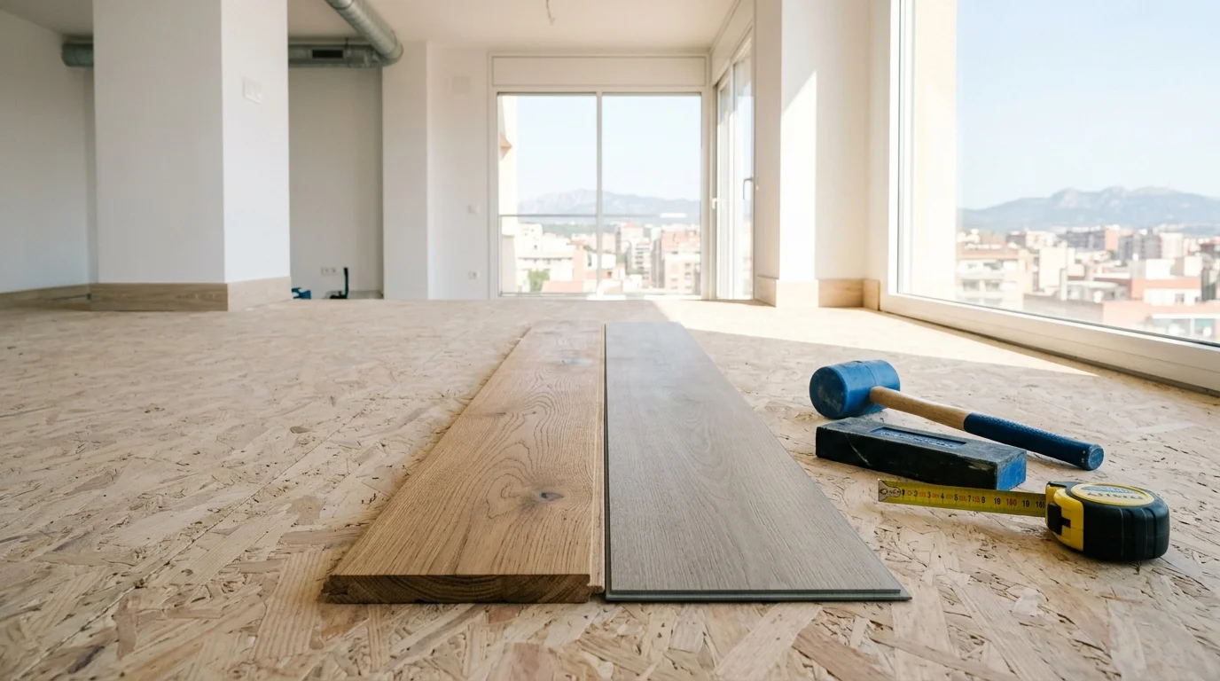 suelo vinilico o parquet en Terrassa comparativa de lamas de roble y suelo spc hidrofugo