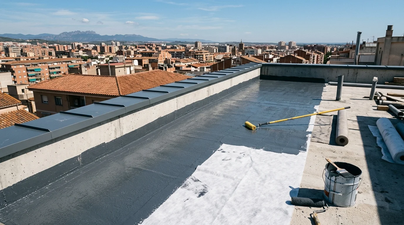 impermeabilizacion de cubiertas en Terrassa aplicacion de membrana liquida de poliuretano en azotea transitada